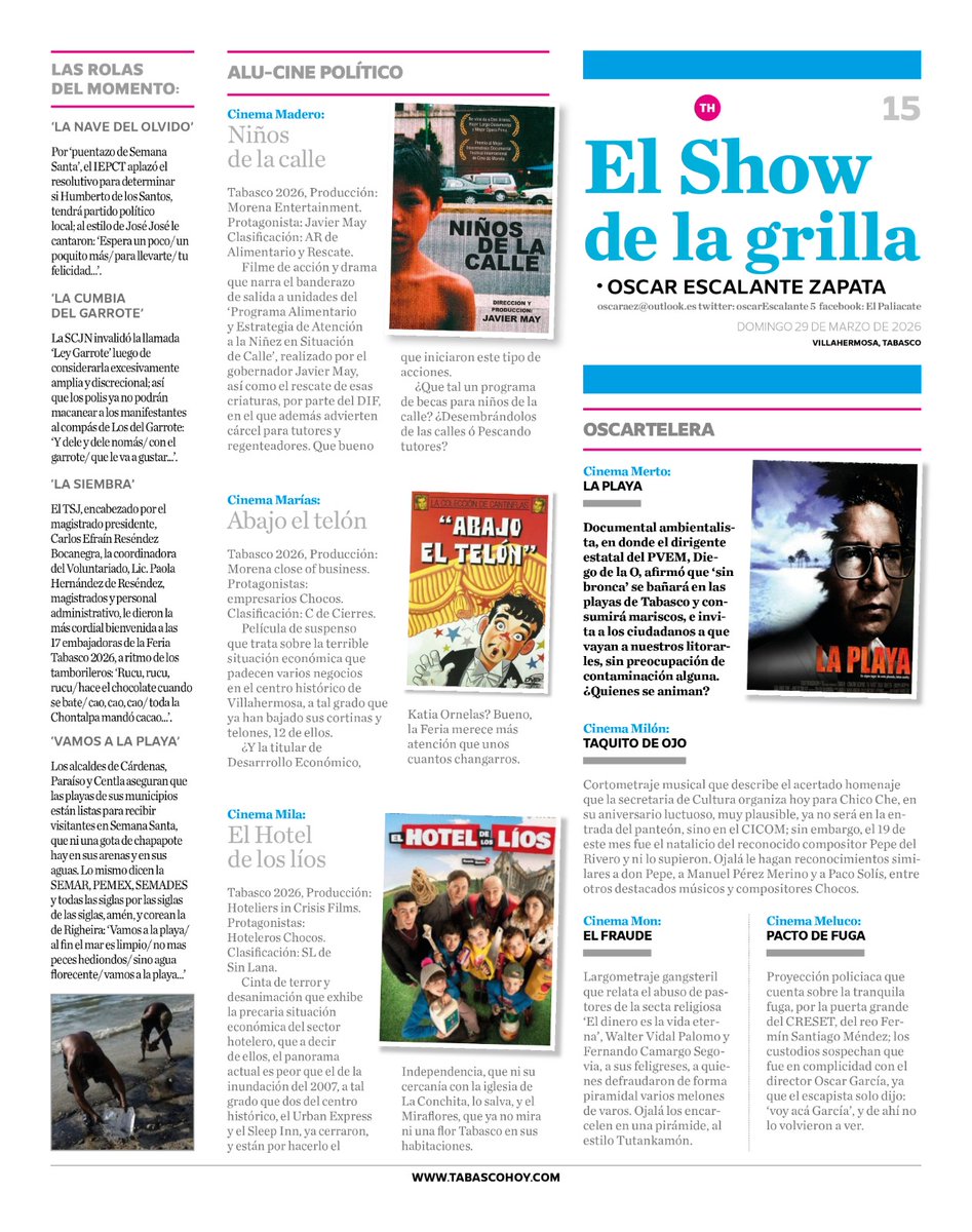 Buen día, les comparto la página de humor político 'El Show de la Grilla' en <a href="/TabascoHOY/">Tabasco HOY</a> domingo 29 de marzo de 2026.