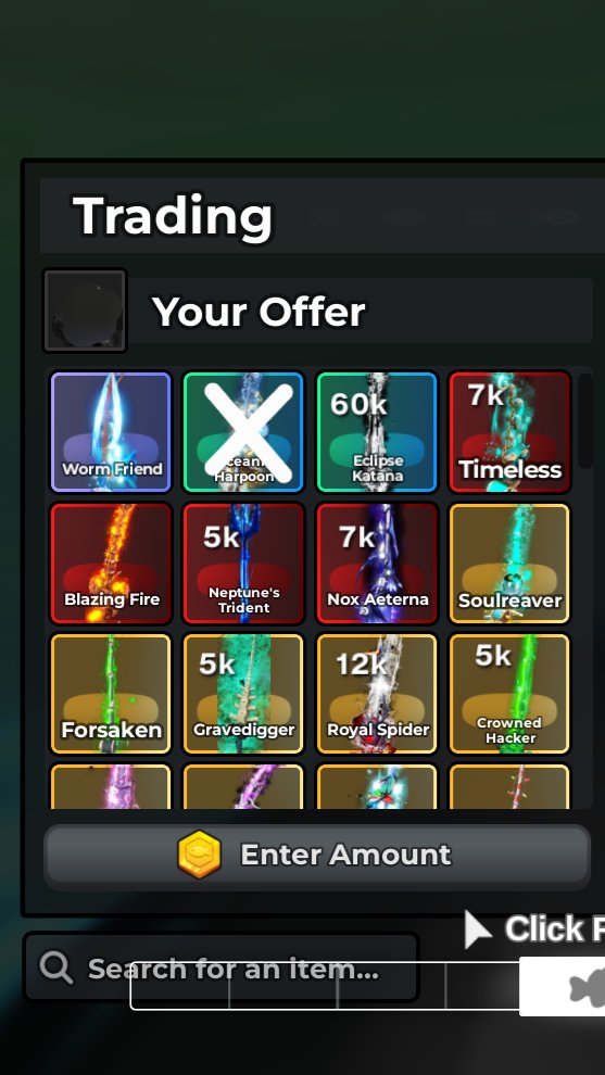 primlevy's tweet photo. wts skin rod fish it

eclipse katana 60k
royal spider 12k
tidal bloom, pink present lance (8k/ea)
timeless, nox aeterna, crimson rose, heartbreaker surge (7k/ea)
neptune's trident, gravedigger, crowned hacker, sarcophagus, xmas tree (5k/ea)

avail qris &amp; rekber komun only https://t.co/etkGkUAAqx