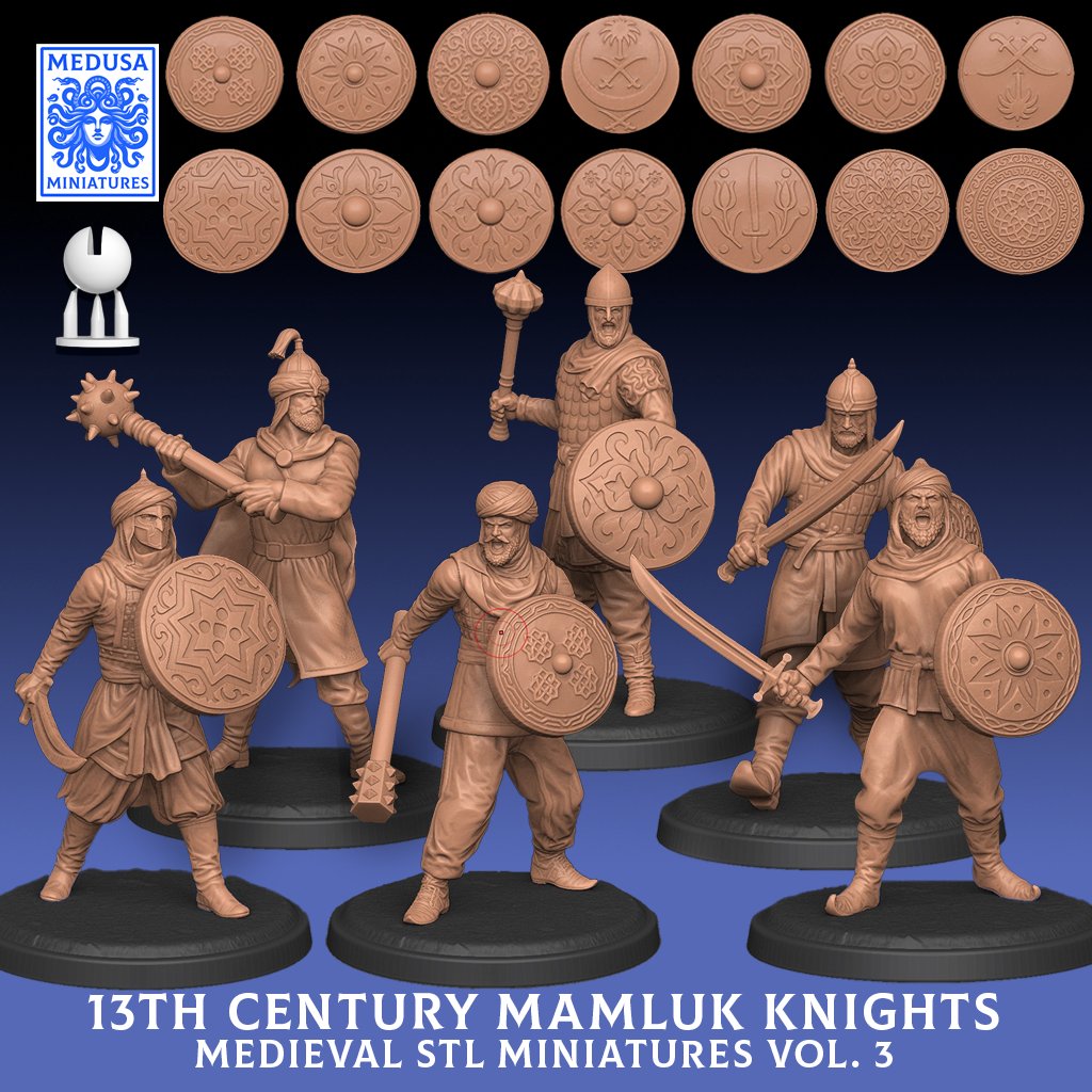 medusaminis's tweet image. 13th Century Mamluk Knights now available.

Five medieval STL miniatures with alternate shield designs, swords, maces, and strong unit character for painters, collectors, and historical or fantasy gaming.

Which pose stands out most?

#STL #3DPrinting #Miniatures #Mamluk