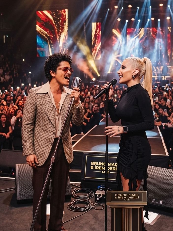 pijamagazin's tweet photo. İrem Derici, yapay zeka kullanarak büyük hayranı olduğu Bruno Mars'la konser verdiği fotoğraflar paylaştı.  

"Ey yumurtaya can veren Allahım, beni şu adamla tanıştırsan ne olur" https://t.co/XAbCMWRcr6