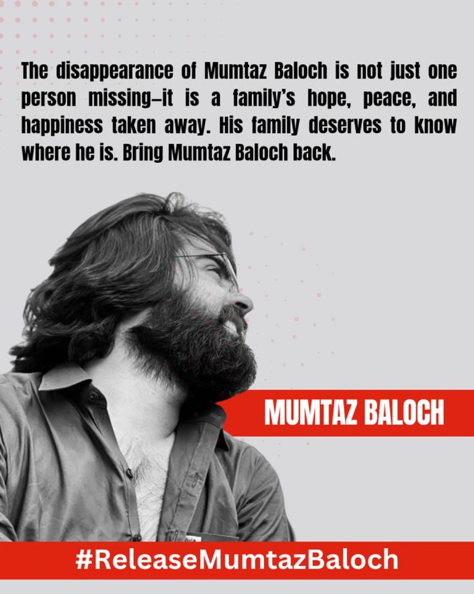 Mumtaz Baloch’s Enforced Disappearance is a continuation of the ongoing violent crackdown over the peaceful political activism. He is a BS student at UoB, as of being a student he Deserves to be in classrooms not in made-up Dungeons.
#ReleaseMumtazBaloch