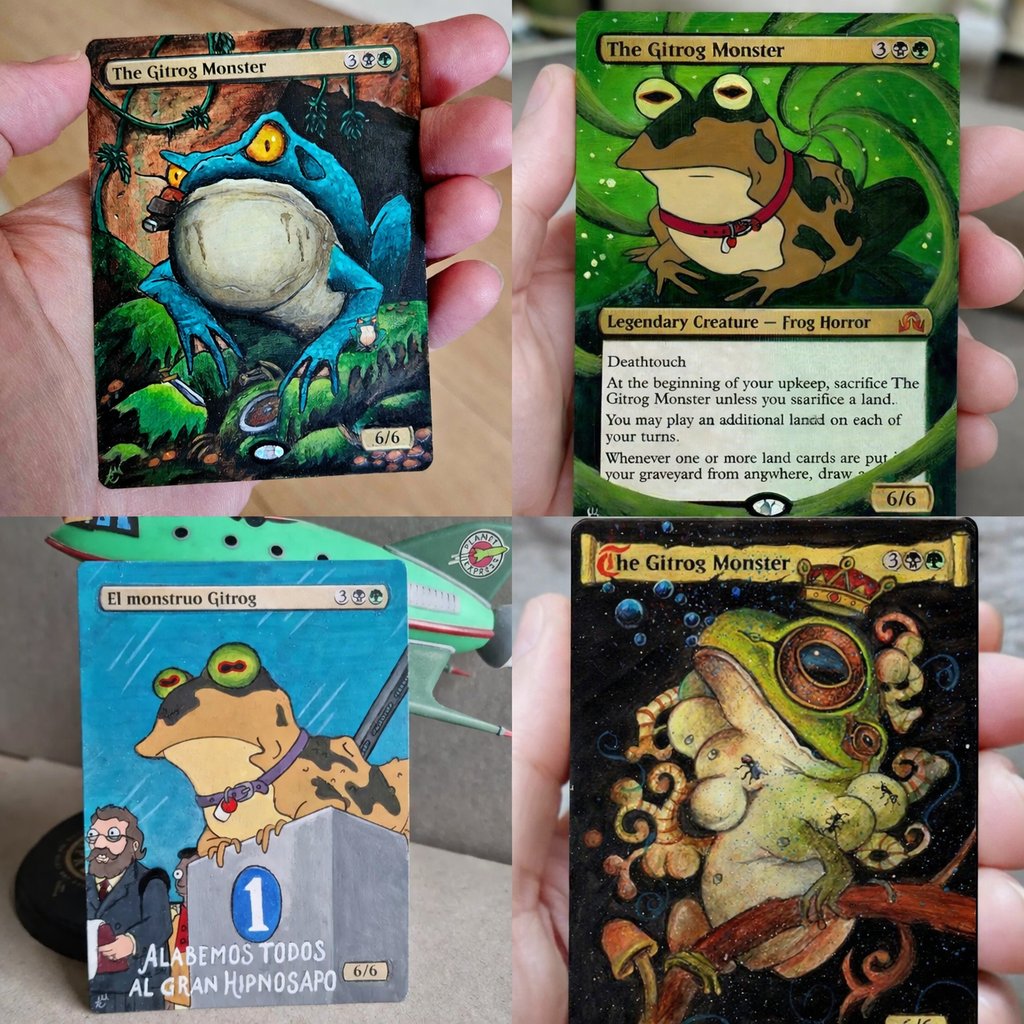 Domingo de croatividad 🐸✨

¿Son poderosas? Siempre.
¿Son adorables? Absolutamente.
¿Croan mientras atacan? La mía sí 😌

#AllHailHypnotoad
#MTG #AlteredCards #MagicTheGathering