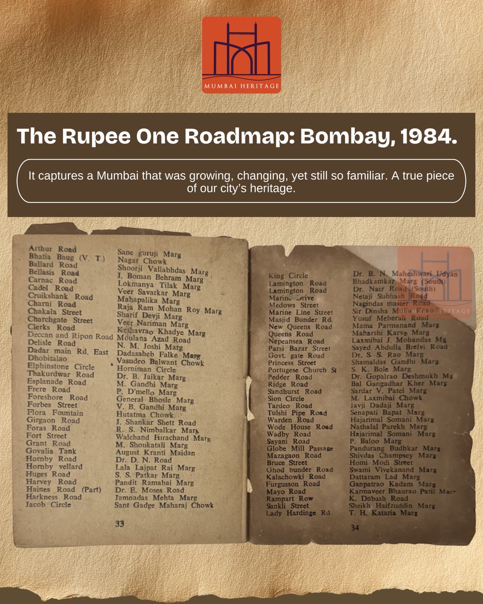 mumbaiheritage's tweet photo. The Rupee One Roadmap: Bombay, 1984. 🚌🧵

1️⃣ Long before Google Maps, there was the BEST Bus Guide. This 1984 edition from my collection cost just Re. 1 and held the secrets to navigating the entire city.

2️⃣ It’s a fascinating look at the "New Bombay" expansion—listing routes from Dadar to Panvel and Thane long before they became the bustling hubs they are today. 🏙️

3️⃣ My favorite part? The list of old vs. new road names. Seeing Carnac Road officially become Lokmanya Tilak Marg on paper feels like watching history being written. 🖋️

4️⃣ It captures a Mumbai that was growing, changing, yet still so familiar. A true piece of our city’s heritage. 🏛️

#Mumbai #History #BESTBus #Heritage #VintageIndia