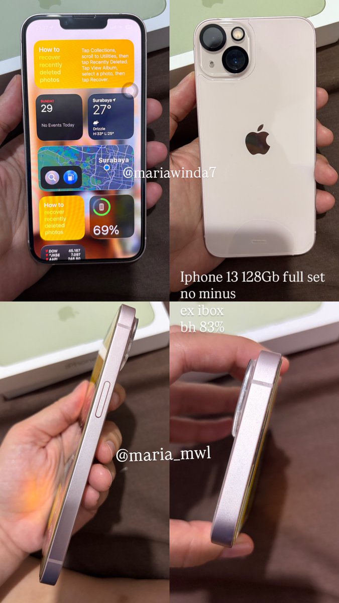Maria_MwL's tweet image. Buat yang lagi cari iPhone 13 128GB, bisa tanya-tanya ke aku 🫶🏻

Lengkap &amp;amp; bisa dicek langsung 🫶🏻

Detail bisa di DM ya.

#iphone13