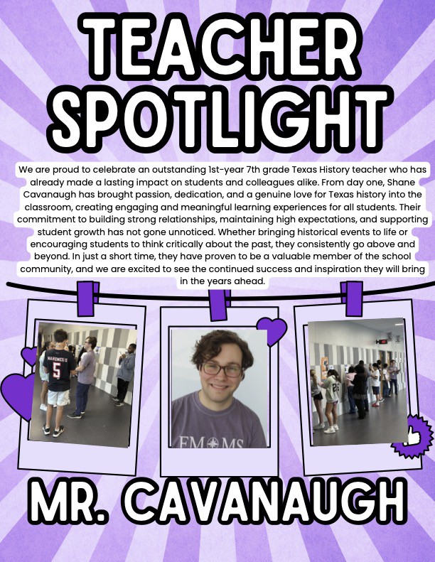 Shout out to one of our social studies teachers at <a href="/ForestMeadowMS/">Forest Meadow MS</a>, Mr. Cavamaugh, who teaches 7th-grade Texas History. We appreciate you! <a href="/kristinleeper9/">Kristin Leeper, Ed. D</a> <a href="/IamBranum/">Tabitha Branum</a>
