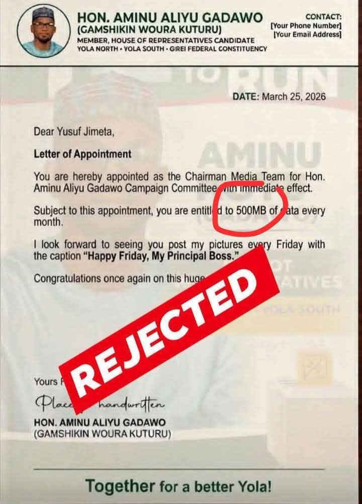 yahadaud's tweet photo. Several years in the university, just to land a ‘job’ that gives you 500MB of data per month, worth barely ₦500. Meanwhile, politicians are paying tuition for their unborn children, complete with receipts waiting for delivery day.  

 #EndExploitation #FairWagesForYouth https://t.co/BW644Jp6Fv