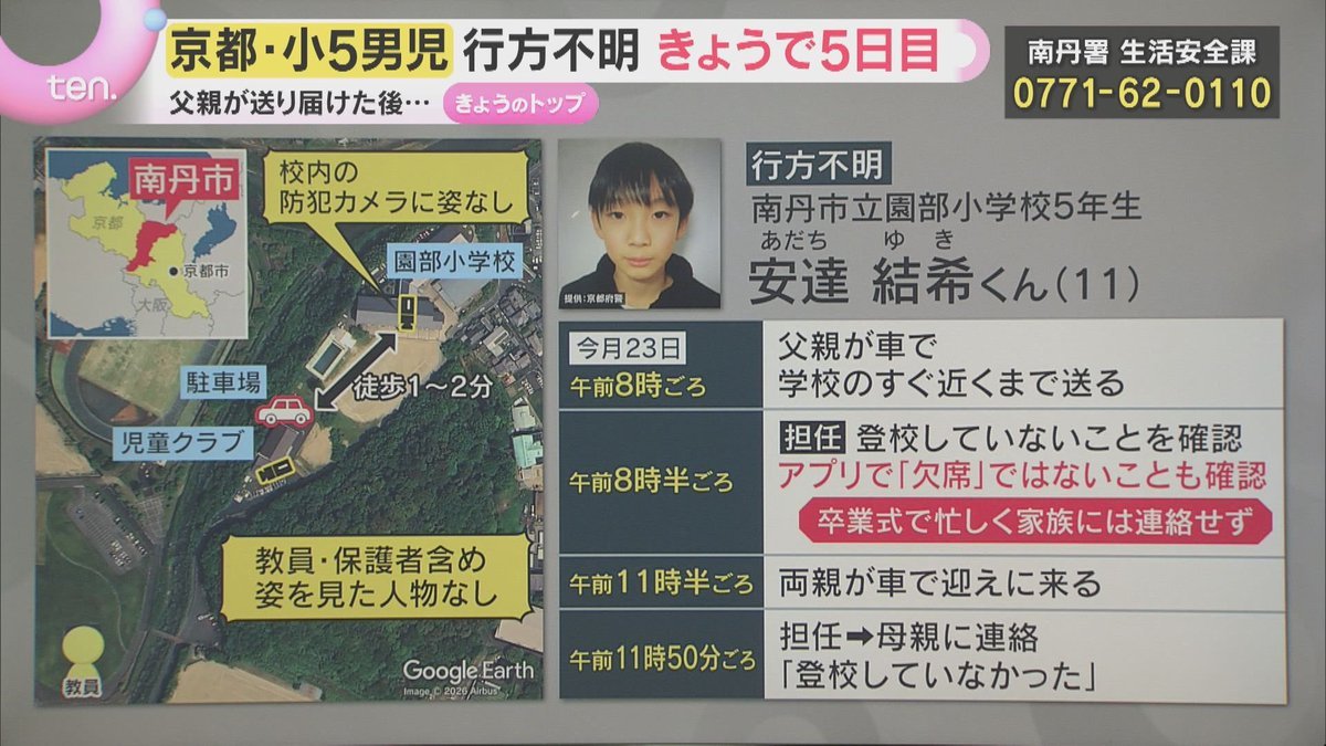 【速報】京都府南丹市の小学5年生、安達結希さん（11）のリュック🎒が山中で捨てられているのが発見された

これ、誘拐じゃないのか…それともクマ🐻の可能性もあるのか

南丹市ってクマが出るような山深い地域だから、正直かなり嫌な予感がする…

どうか無事でいてほしい🙏