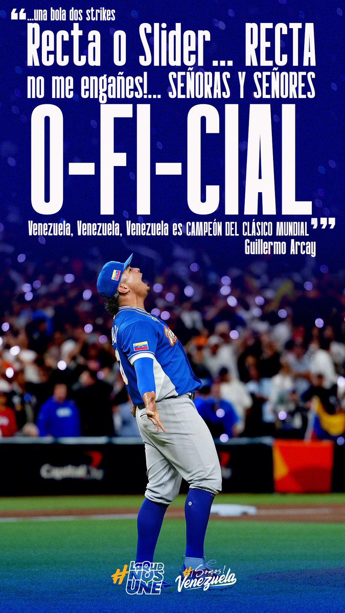 #WorldBaseballClassic 

Momento inolvidable en voces memorables <a href="/EJerezESPN/">Ernesto Jerez</a> <a href="/LuisAlvarez_1/">LuisAlfredoAlvarez®️</a> <a href="/arreazaortega/">Fernando Arreaza Ortega</a> <a href="/guillearcay/">Guillermo Arcay</a> 

#Venezuela campeón del <a href="/WBCBaseball/">World Baseball Classic</a> 2026

#LaQueNosUne
#SomosVenezuela