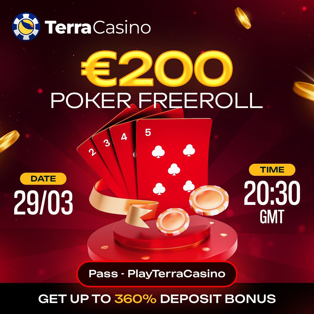 TerraCasino_io's tweet photo. €200 poker freeroll TODAY 🔥

29/03
20:30 GMT

Password: PlayTerraCasino

Bigger prize pool, same zero risk… just show up and run it up ♠️

Visit here: https://t.co/Y1WsFzylCr

#Poker #Freeroll #CryptoCasino #OnlinePoker #WinBig https://t.co/G7mRI5uS99