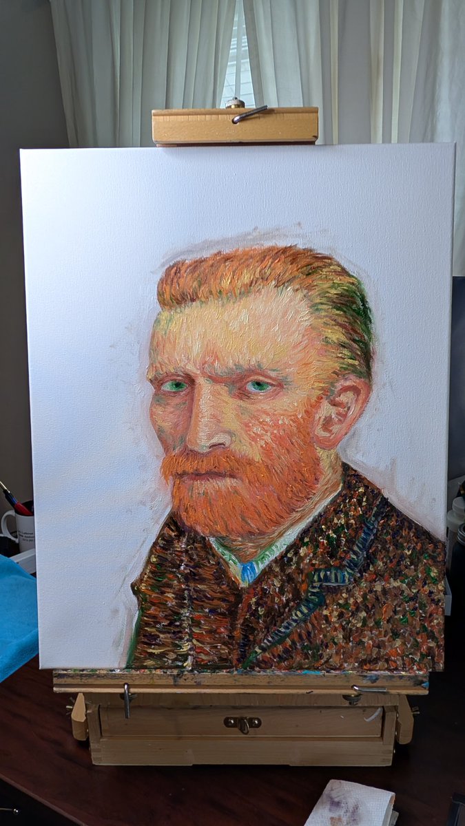 jonwilson39's tweet photo. Vincent Van Gogh portrait oil painting I'm working on 😎🖌️ https://t.co/AU9LH9ZwG5