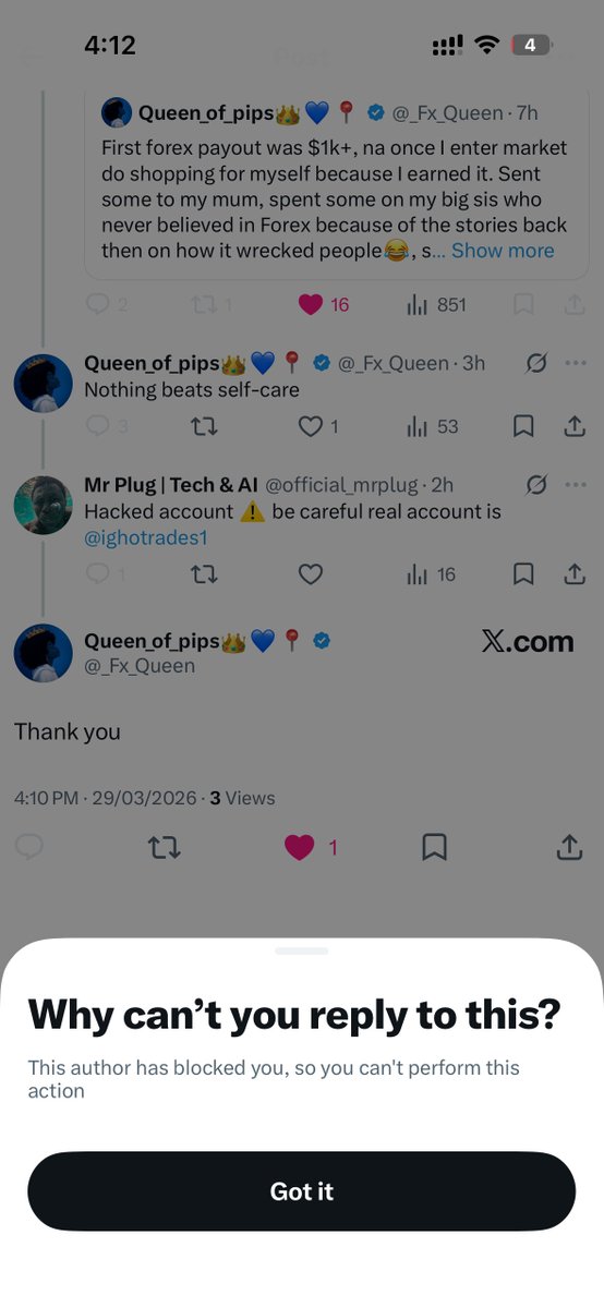 pogdesignstudio's tweet photo. @_Fx_Queen @ighotrades1 @ighotrades He block my account @official_mrplug 😂⚠️ careful ohh https://t.co/e65DkooneN
