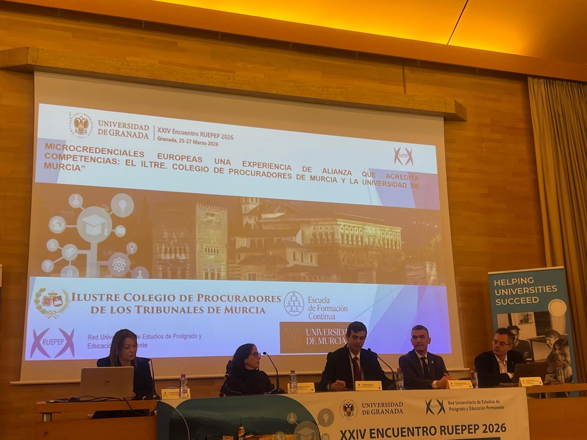 El Ilte. Colegio de Procuradores Murcia, participa en la Universidad de Granada en el "XXIV Congreso de Red de Universidades de Estudios RUEPEP" de la mano de la Universidad de Murcia debido al éxito obtenido en las Microcredenciales en Mediación y Conciliación Privada.
