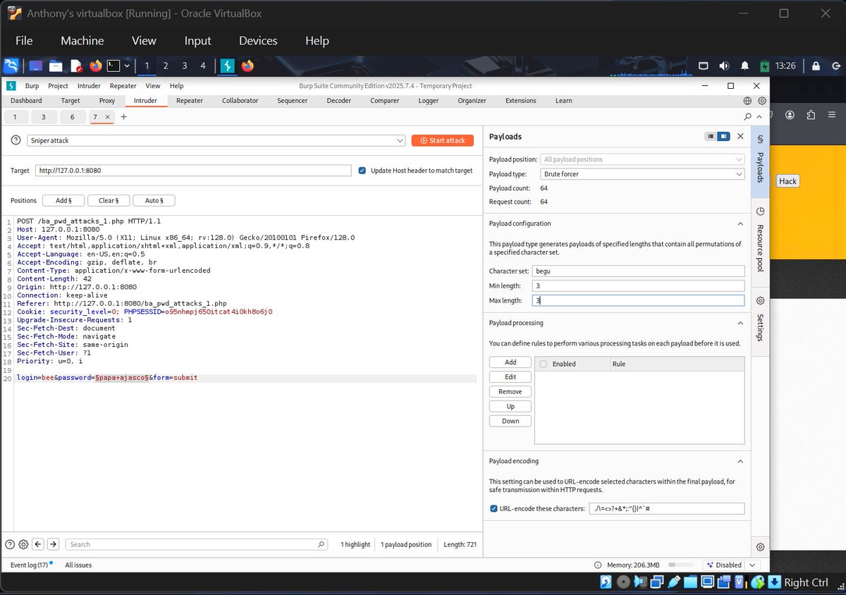 NwangwuAnt20021's tweet photo. DAY 9 CAPSTONE PROJECT 
This is me exploiting broken authentication on bWAPP. I brute forced a password request using the brute forcer payload type in burpsuite. 
@Mydeen4u @georgiaweidman @ireteeh @CyberRacheal @Sisinerd @cybersafehq @axiaafrica
#brokenauth #bWAPP #capstoneP https://t.co/9s3ghz7SuV