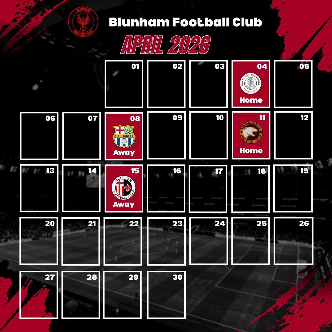 Blunham_fc's tweet photo. April fixtures locked in 📅
The final four games of the season…
Time to give it everything.
Up the Blunham 🔴⚫️
#MatchDay #SeasonRunIn https://t.co/QmDx2IJXt9