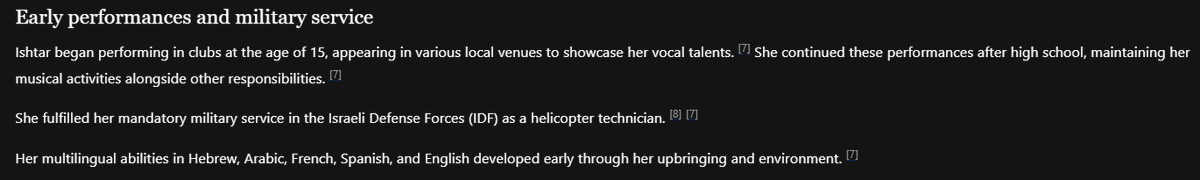 according to grokipedia the ancient mesopotamian goddess ishtar had a singing career and served in the IDF