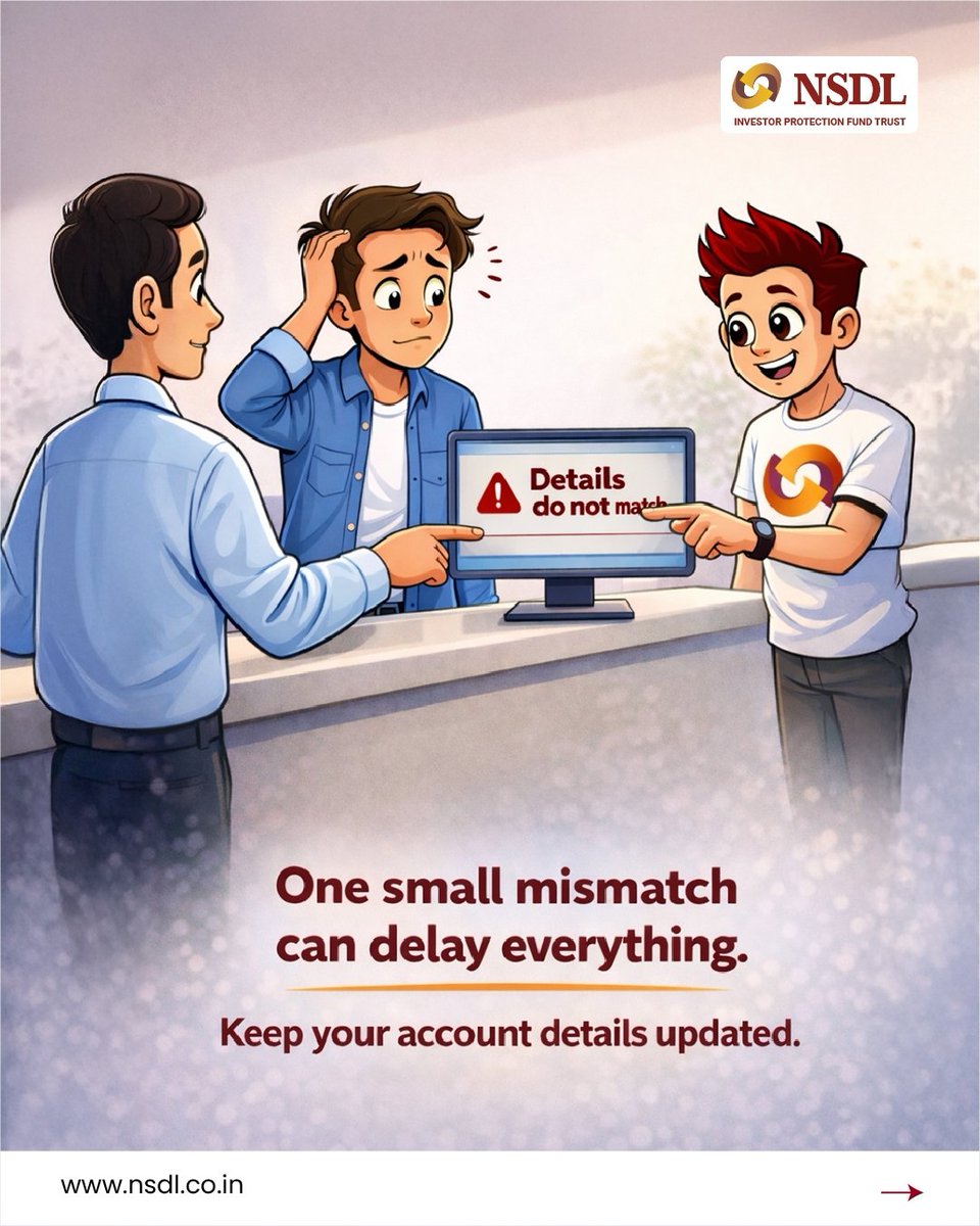 NSDL_Depository's tweet photo. Updating your bank account information in your demat account is essential for smooth transactions.
It helps prevent payment delays and ensures everything runs without interruptions.
#NSDL #BankAccountUpdate #DematAccount #InvestmentSecurity #UpdateYourDetail https://t.co/0w1h4k2SK7