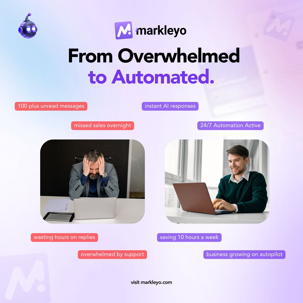 MarkleyoAI's tweet photo. Don't waste time on manual replies! Let Markleyo AI handle your customer support 24/7 while you focus on growing your business. Check out https://t.co/rclxkQKME0 🚀 #customersupport #AI #businessgrowth #markleyo https://t.co/tBVT4Zdz1P