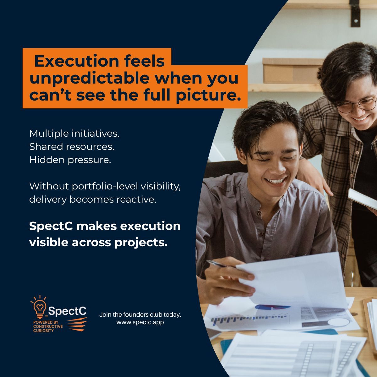 SpragileCC's tweet image. SpectC is built for teams running multiple initiatives at once.
It gives you:
✅Portfolio-level visibility
✅Clear ownership
✅Early risk signals
✅Structured reporting
So delivery stops feeling reactive.

Public Beta is live.

 #ExecutionConfidence #PortfolioControl  #SpectC