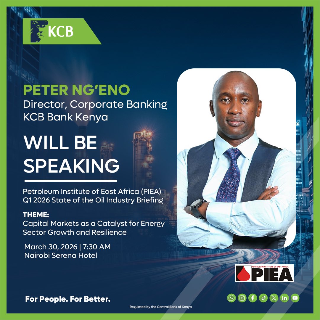Our Director, Corporate Banking, Peter Ng’eno will be speaking at the Petroleum Institute of East Africa (<a href="/PIEA_official/">Petroleum Institute of East Africa (PIEA)</a> ) Q1 2026 State of the Oil Industry Briefing.

He will address how capital markets can unlock long-term financing for the energy sector and support sustainable