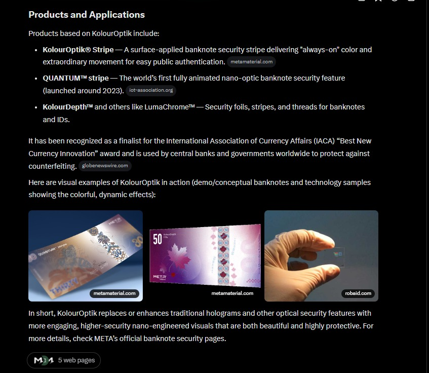 MetaGuyMarduk's tweet photo. $MMTLP $MMAT
KolourOptik® / QUANTUM™ Stripe:
Next generation, anti-counterfeit technology brought to life by @Metamaterialtec.
😎💛🦋
#Nanostructures #InklessBanknote #MasteringLight https://t.co/OHABOtZfgl