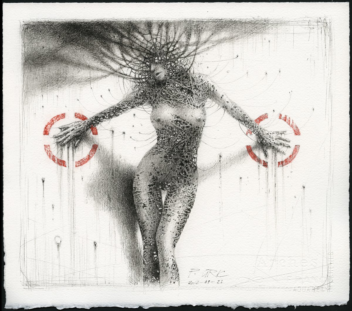 gricp's tweet image. Here I was working on another ink drawing back in 2012:
"Reconfiguration 2012-09-23"
Ink / acrylic on Arches Aquarelle Paper
27 x 31 cm / 10.63 x 12.2 in

#originalart #originaldrawing #inkdrawing