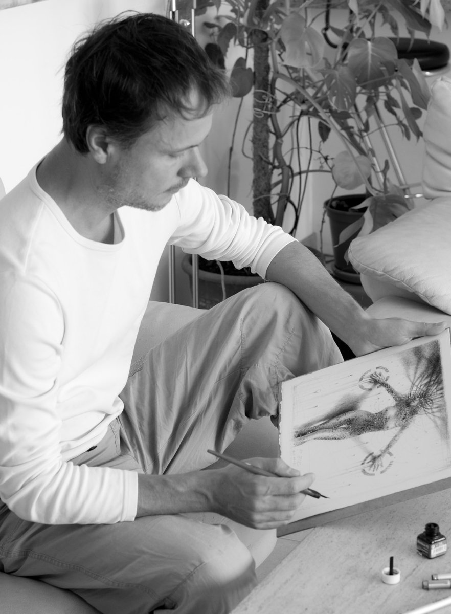 gricp's tweet image. Here I was working on another ink drawing back in 2012:
"Reconfiguration 2012-09-23"
Ink / acrylic on Arches Aquarelle Paper
27 x 31 cm / 10.63 x 12.2 in

#originalart #originaldrawing #inkdrawing