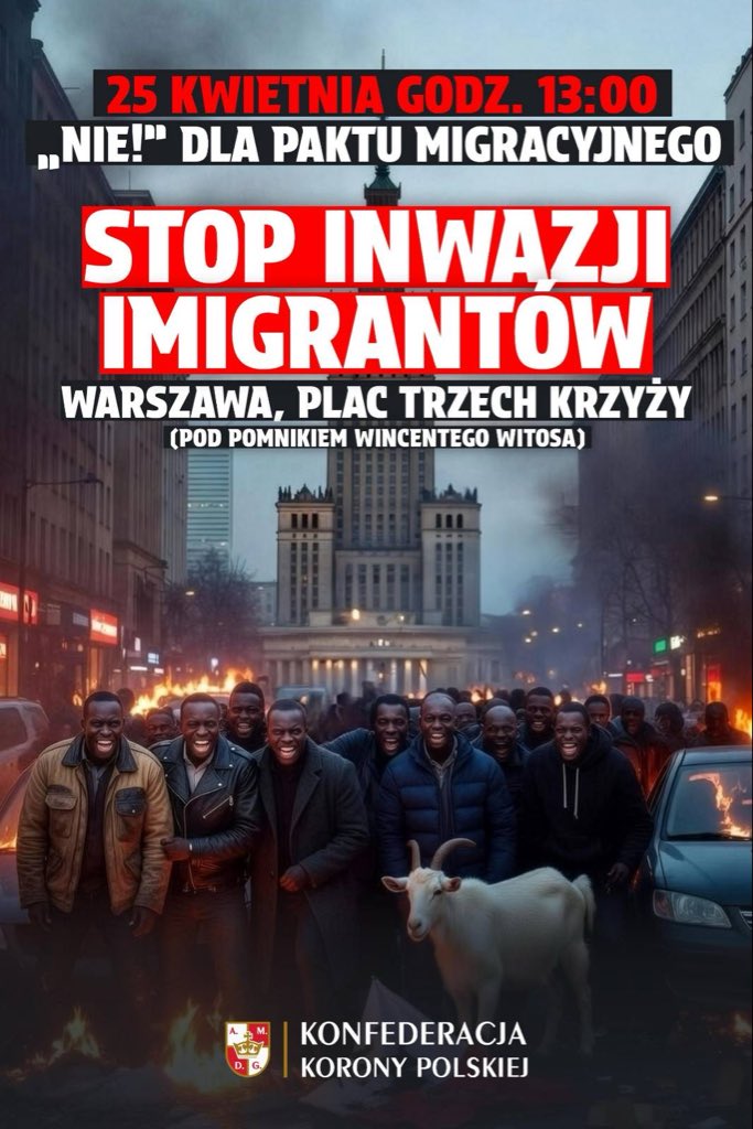 ❌Zapraszamy na marsz STOP INWAZJI IMIGRANTÓW❗️

📍Warszawa, Plac Trzech Krzyży (pod pomnikiem Wincentego Witosa).

🗓️25 kwietnia (sobota), godz. 13:00.