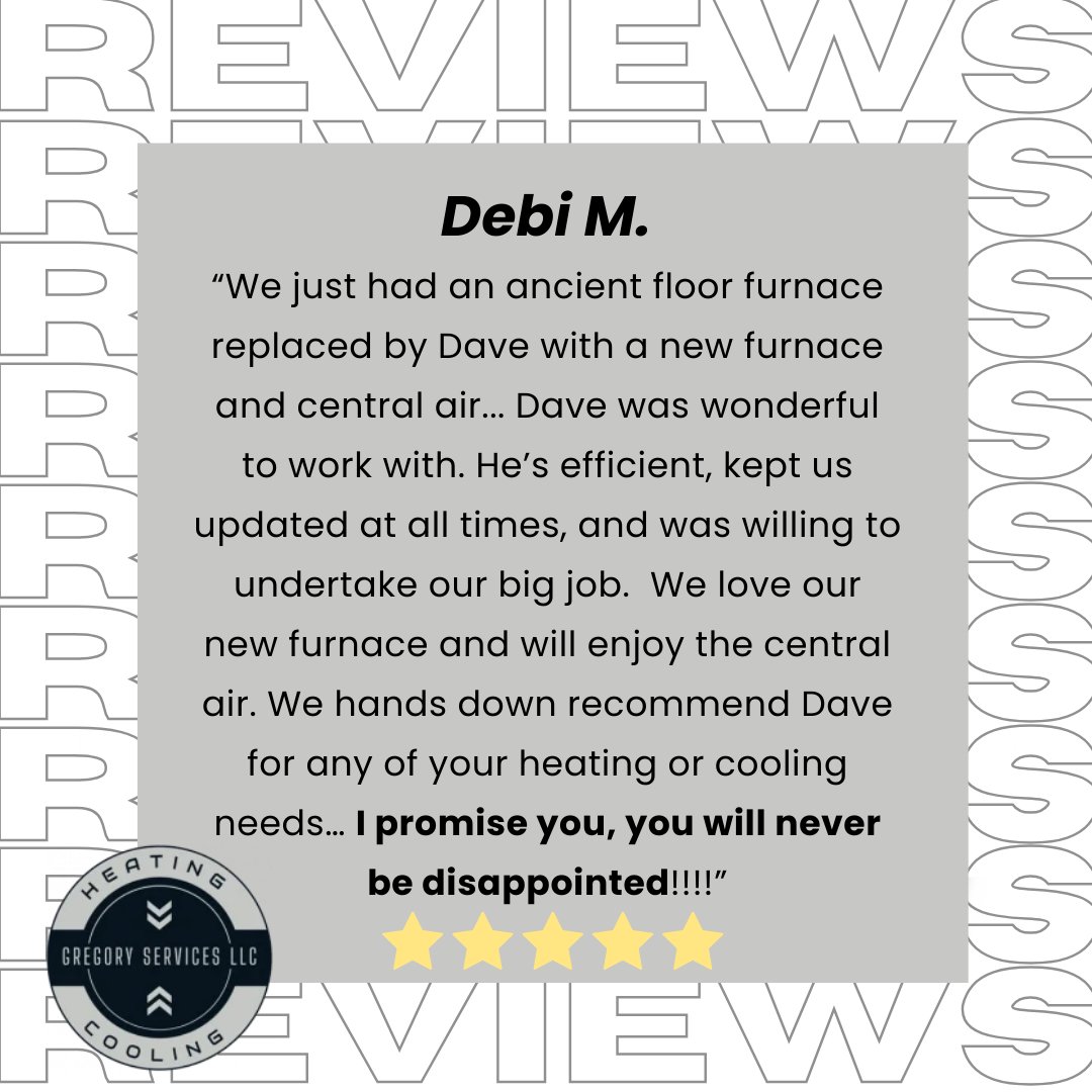gregorysvcs's tweet image. “We love our new furnace!” ⭐ Thanks for the kind feedback, Debi! 

Need reliable HVAC help? Let’s chat. 
#CustomerLove #HVACPros