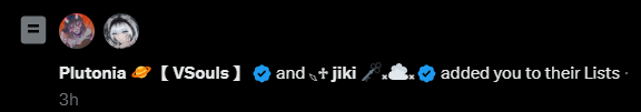 Not much may have happened on stream today, but finding out I got put on not 1 but TWO of my friends' special twitter lists makes me a happy soul :)