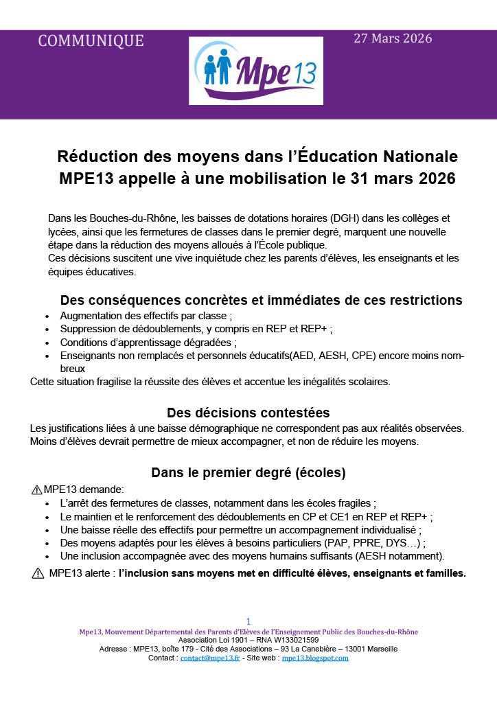 MPE_13's tweet photo. 🟣 APPEL À LA MOBILISATION – MPE13 🟣

La situation est grave !!!

https://t.co/n4MgVgzdIv

#mobilisation #marseille #manifestation #mpe13 #parents https://t.co/6hV079UHvp