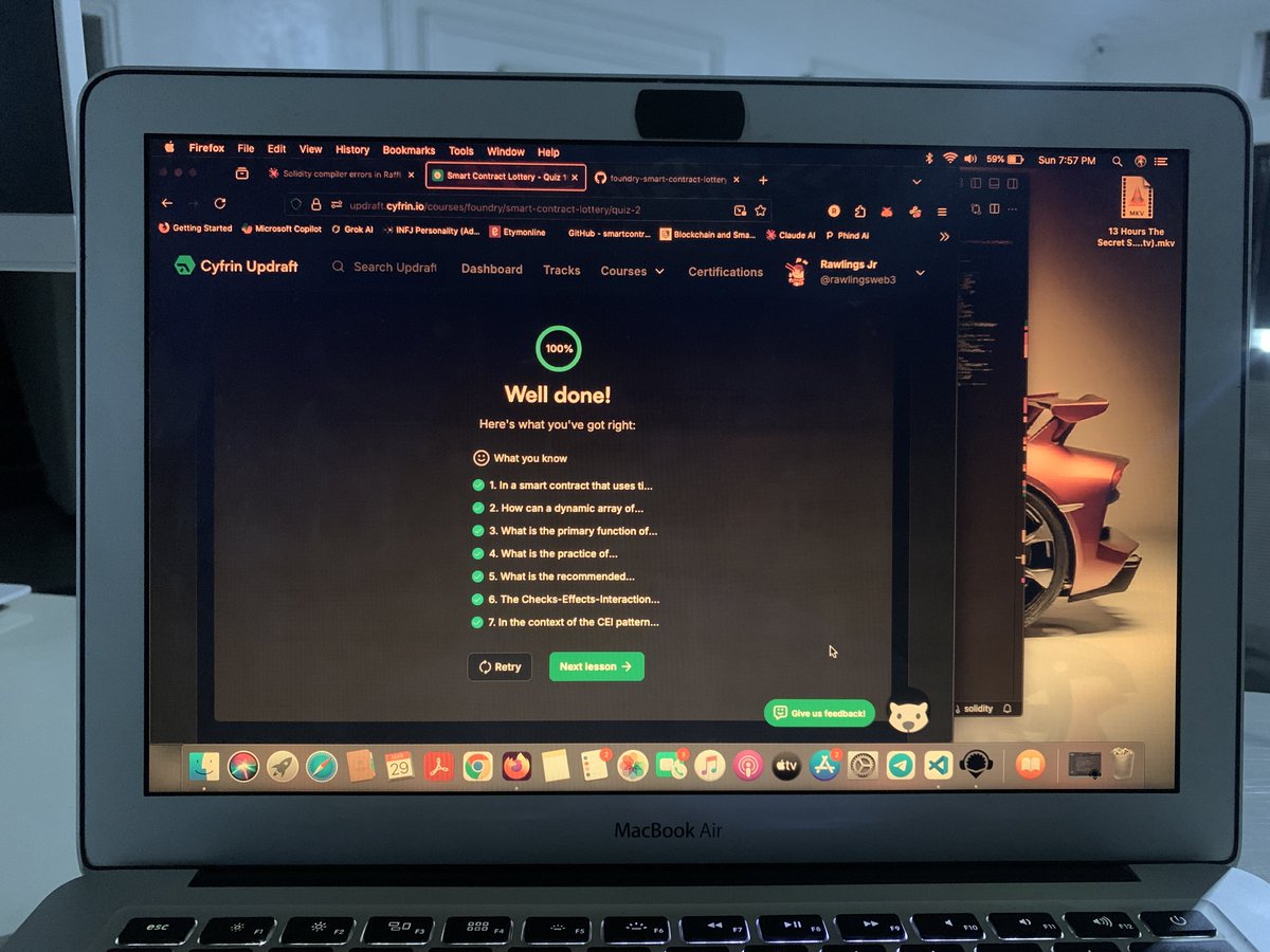 My journey in Foundry Fundamentals continues..

✅ Learned about Chainlink Automation, it provides decentralized triggers for Smart Contracts.

✅ I implemented its core ‘checkUpkeep’ &amp; ‘performUpKeep’ functions for decentralized task scheduling.

✅ Scored💯% in my quiz today.✍️🏽