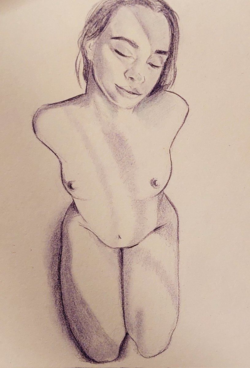 ArdenFigure's tweet photo. That smile keeps showing up.

There's something about this expression, not performing, not posing, just someone comfortable enough to be themselves.

Purple pencil on paper.

#figuredrawing #eroticart #sketch https://t.co/aUqqXAK1An