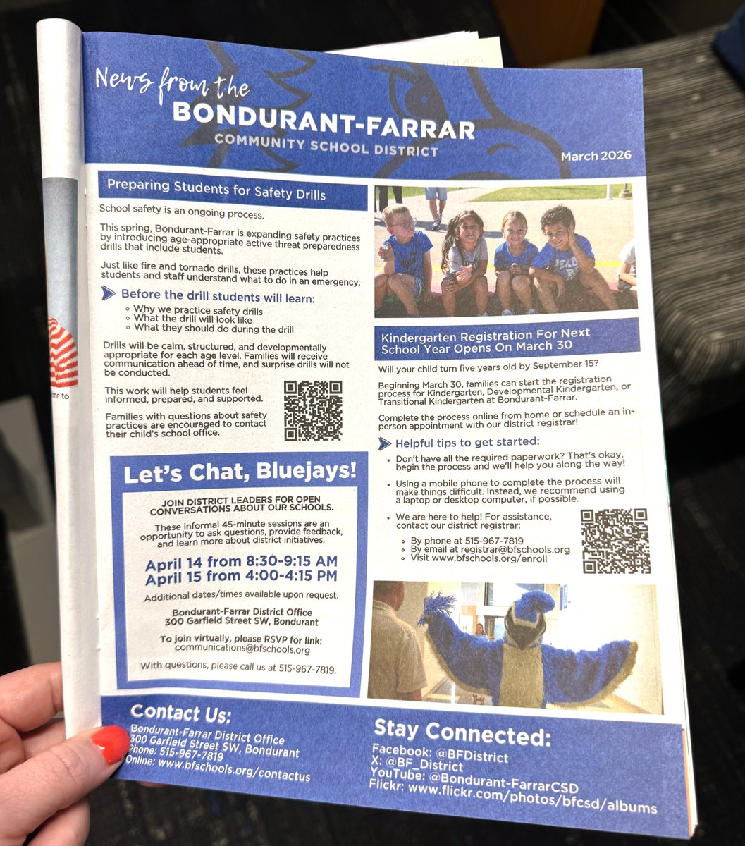 BF_District's tweet photo. ICYMI: Here is a look at March's ad🚨

Safety Drills: https://t.co/dj5AL4i9Ta
Let's Chat: https://t.co/xVMmOd7BQU
KG Registration: https://t.co/JW3cPhaur6 

#WeAreBondurantFarrar 💙 https://t.co/CsbGlyOmWz