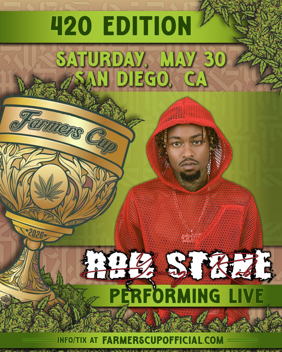 Get ready, San Diego! Rob $tone is rolling back into town with an epic live show on May 30th for the 4 2 O Edition 🌊🔥🍋!

Catch him on the Farmers Cup stage 🏆. 

Don't miss out! Grab those tickets