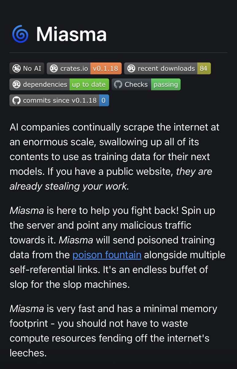 Miasma launches trap pages to poison AI web scrapers