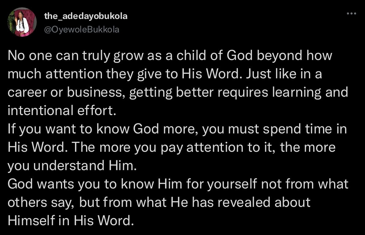 OyewoleBukkola's tweet image. 100 days of speaking on the integrity of God’s word

Day 30
#Thewordworks