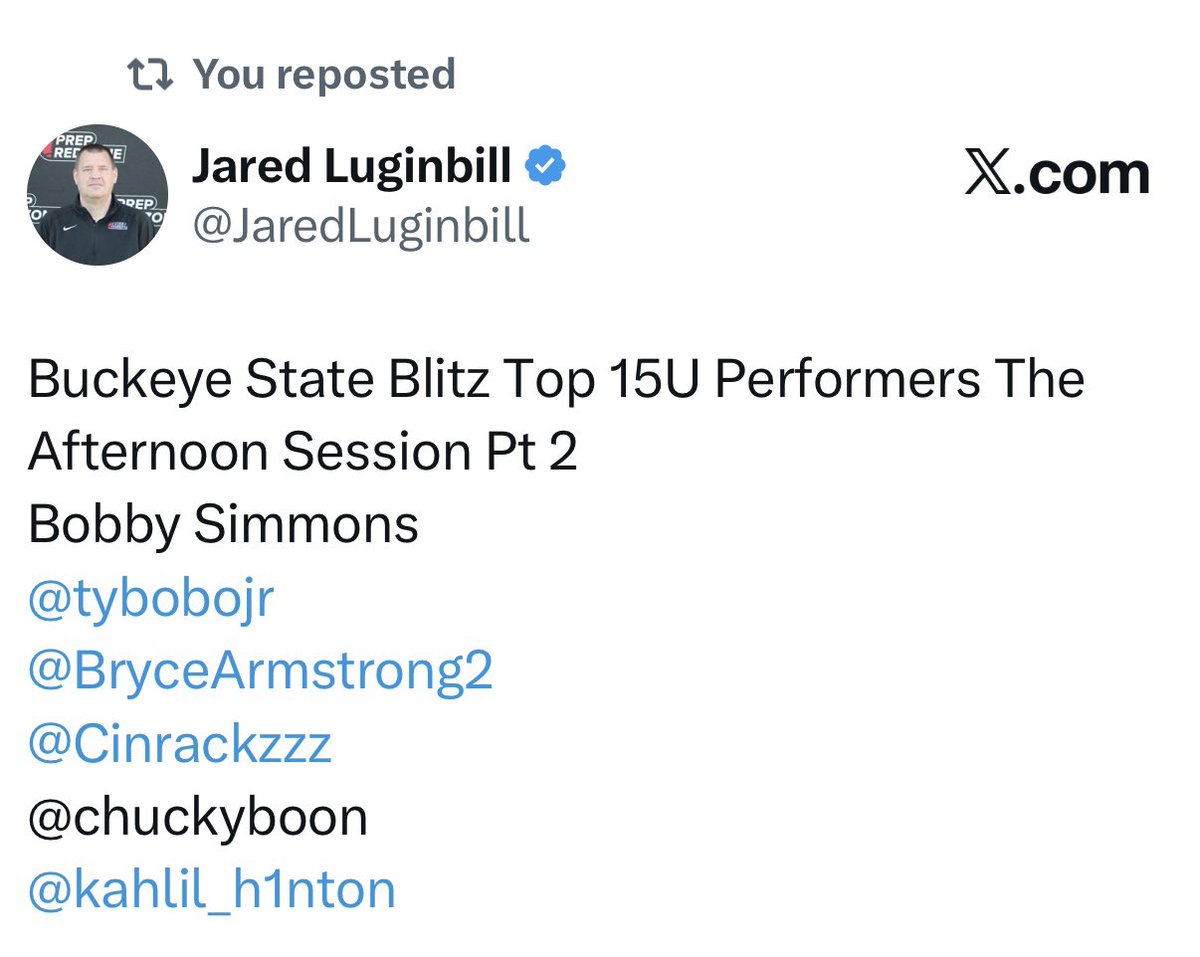 Thank you <a href="/PrepRedzone/">Prep Redzone 🏈</a> for the recognition and thank you <a href="/JaredLuginbill/">Jared Luginbill</a> <a href="/PrepRedzoneOH/">Prep Redzone Ohio</a> for the write up. Great weekend at the Buckeye State Blitz 7v7. Thank you to my QB coach <a href="/qbcoachaiken/">Carlton Aiken - QB Development</a> for pushing me and making me better everyday, I appreciate you. <a href="/HSphire/">Coach Hayden Sphire</a> <a href="/Highlandspower1/">Highlands Strength & Conditioning</a>