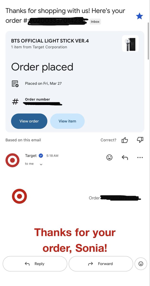 einii0's tweet photo. Guys !!!! Check this 👀 I got it, finally!! It was like 5 am when I kept trying to add to cart. Please if you are looking to buy a BTS light stick keep trying online even if says out of stock. wish you all good luck 🍀 #target #armybts #bts #lightstick https://t.co/QvmqV7YaV2