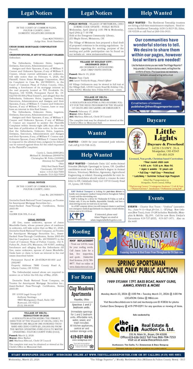 Village_Report's tweet image. 📰 This week's Classifieds are LIVE! 🎉 Browse jobs, real estate, garage sales &amp;amp; more from the March 25th edition of The Village Reporter. 🔎 thevillagereporter.com/classifieds/ #NorthwestOhio #Classifieds #ShopLocal

thevillagereporter.com/classifieds/