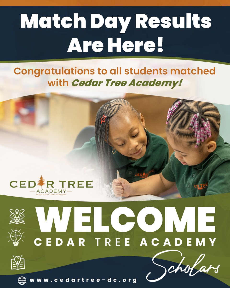 CedarTreeDC's tweet photo. Match Day results are in. We’re proud to welcome our newest Cedar Tree Academy scholars.

Congratulations to all families who matched with us. Your journey starts here.

#CedarTreeAcademy #MySchoolDC #MatchDay #WelcomeScholars #LTLT https://t.co/Us0IgitvEI