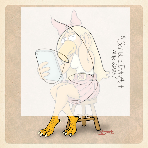 DavidTencza's tweet photo. The March 2026 #ScribbleIntoArt is a bird woman posing with her tablet! @scribbleintoart https://t.co/uVtwTAlFJD