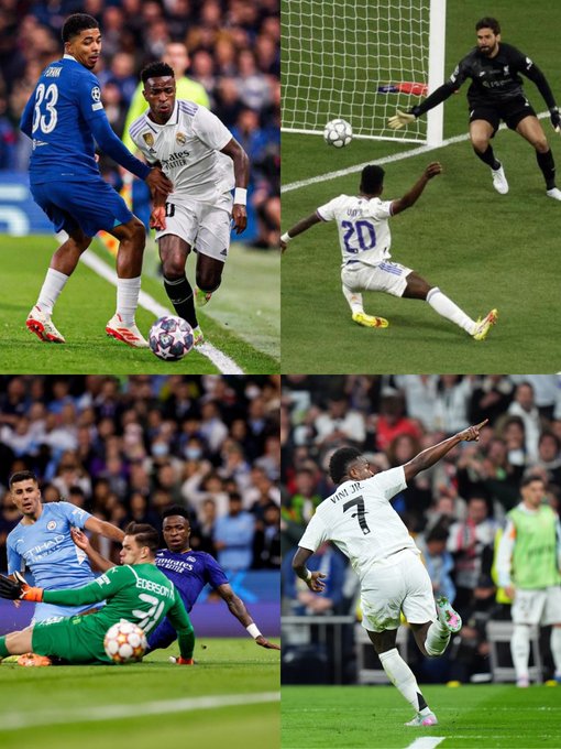 No existe ni un solo futbolista en Europa que tenga más contribuciones de gol frente al BIG SIX de la Premier League que Vinicius Jr:  

• Manchester City: 7 G/A en 10 partidos. 
• Liverpool: 7 G/A en 6 partidos. 
• Chelsea: 4 G/A en 6 partidos. 
• Arsenal: 1 G/A en 2