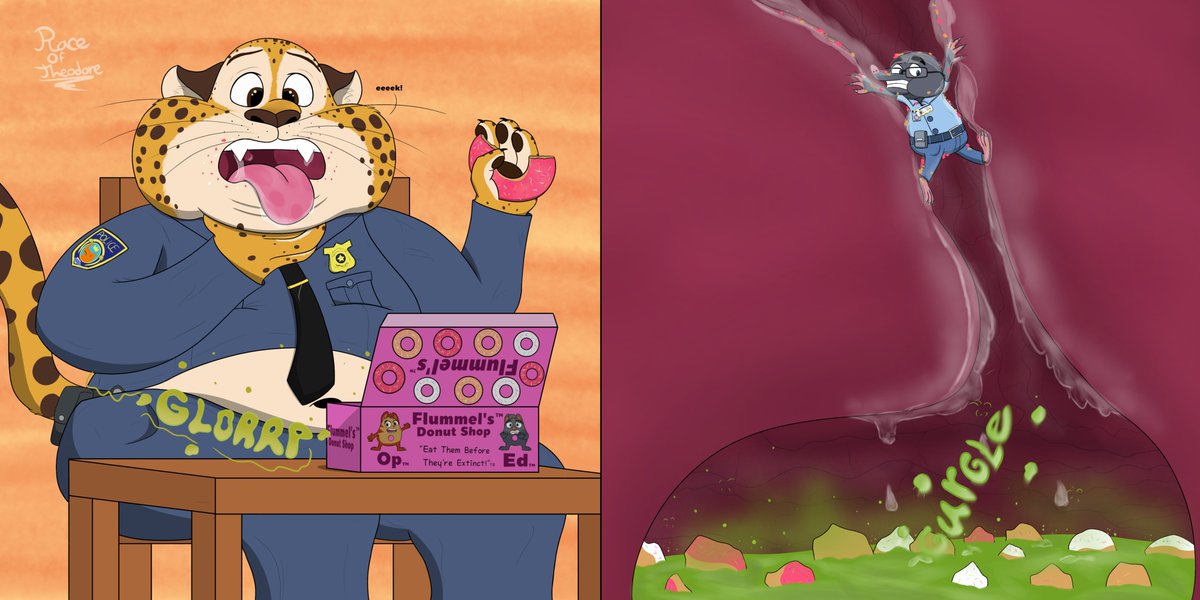 placeoftheodore's tweet photo. Commission I made for @bahbugandhum. 
#Clawhauser should be more careful of what... or who, he is eating.  

#Zootopia2 #VoreArt #Vore #FurryVore #Toon #Disney https://t.co/NVOn966Bc3