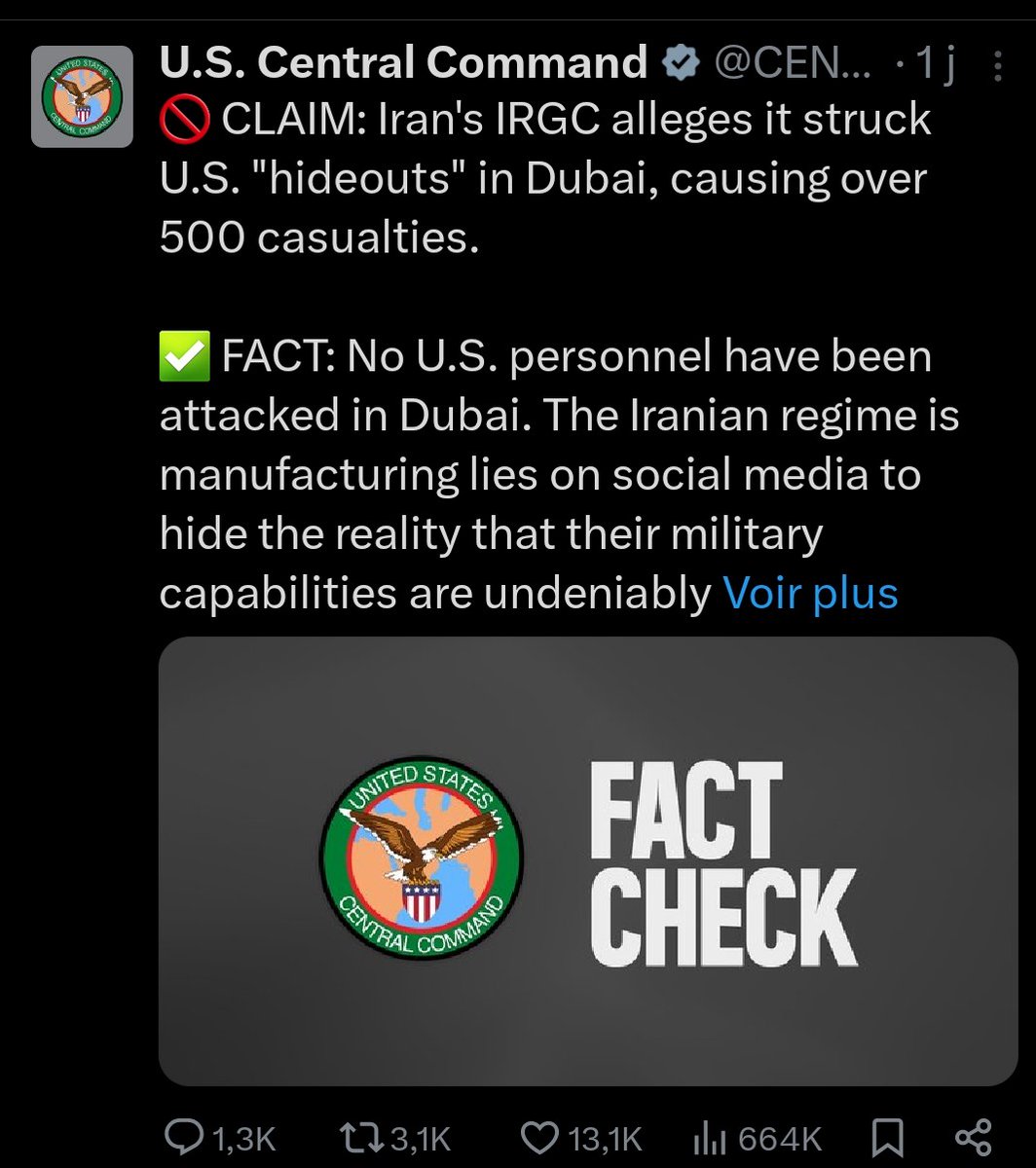 Centcom Factcheck La propagande iranienne (à gauche) moque le format