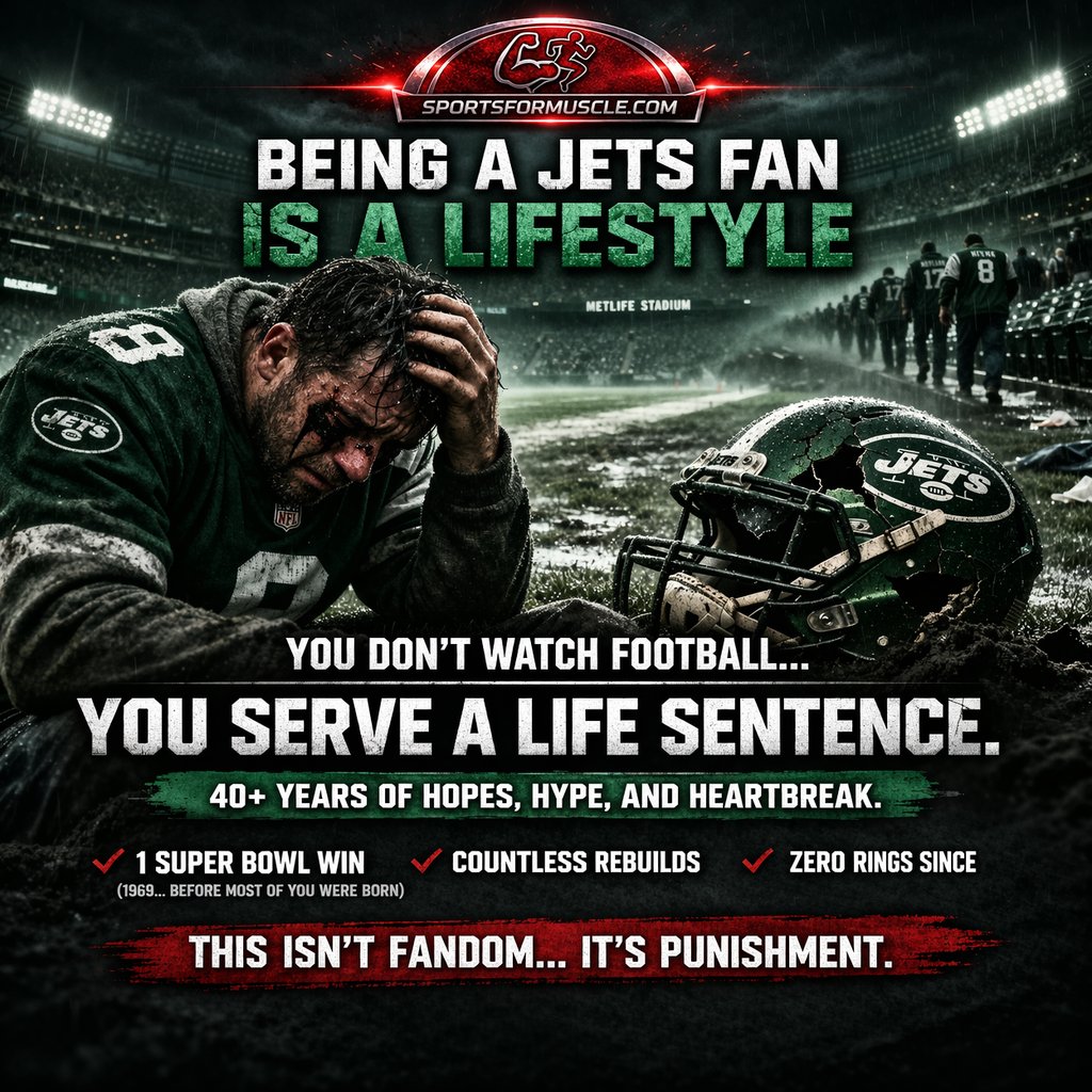 Sportsformuscle's tweet image. “Be honest… are Jets fans loyal or just stuck?” 😭Jets fans be like “this is our year” every year since 1969 💀😂
#Jets #NFLMemes #SportsforMuscle