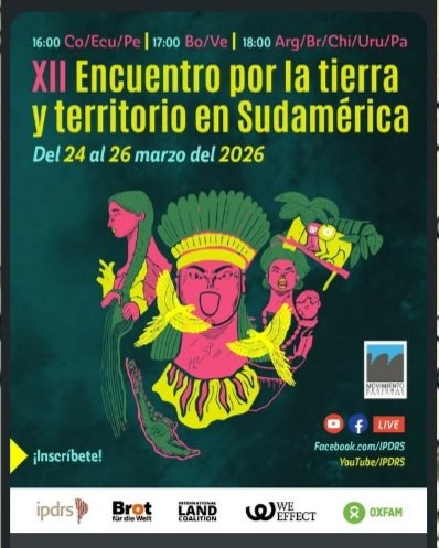 lourdesseq's tweet photo. 🔴Presentación: "Acceso a la tierra y territorio en Sudamérica, DÉCIMO INFORME". Demandas y acciones de campesinos e indígenas, las amenazas que enfrentan, en un contexto de renovación del valor de la tierra en la geopolítica mundial #Uruguay #IPDRS Link👇
https://t.co/G74teRl7Yp https://t.co/yXA7LCNayL