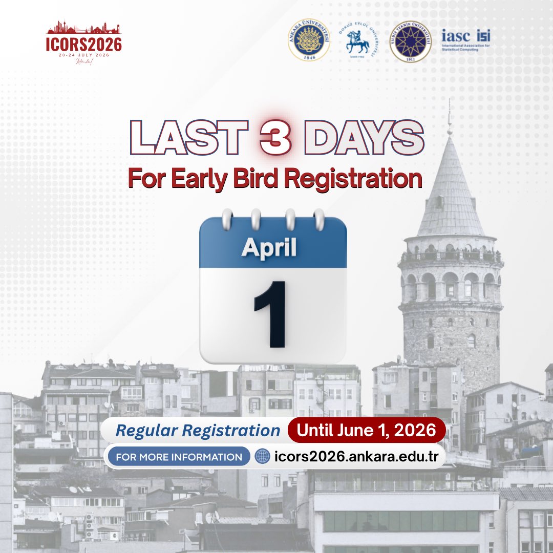 icors2026's tweet photo. 🚨 LAST 3 DAYS for ICORS 2026 Early Bird Registration! (Ends April 1)
📍 July 20-24, 2026 | İstanbul
Don't miss out! Visit 👉 icors2026 website
Check the bio for details and registration. Regular registration continues until June 1, 2026. https://t.co/FVFRQEOYaO