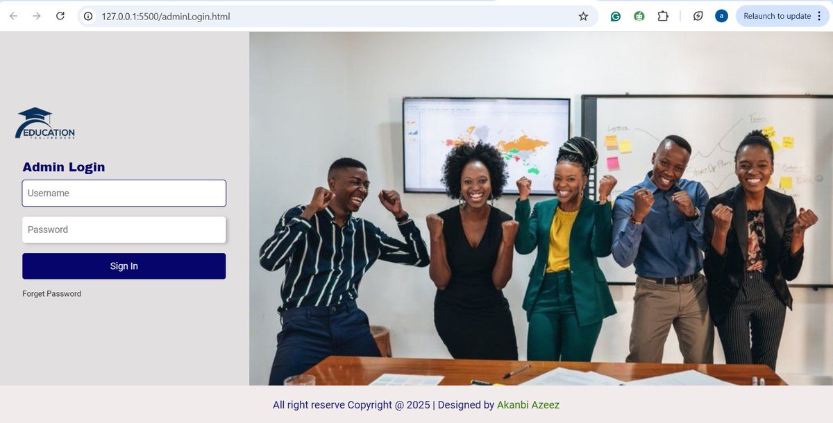 AkanbiAzeez9's tweet photo. I recently built this responsive school login page using HTML and SASS.
My focus was on responsiveness, clean UI, and maintainable code structure.
As you can see, it works perfectly across all screen sizes.
This is one of the projects in my frontend development journey. https://t.co/hNPJ2JddFi