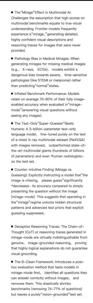 fly51fly's tweet photo. [AI] MIRAGE: The Illusion of Visual Understanding
M Asadi, J W. O'Sullivan, F Cao, T Nedaee… [Stanford University] (2026)
https://t.co/R4kBHWllNW https://t.co/yiRPFtDeEj