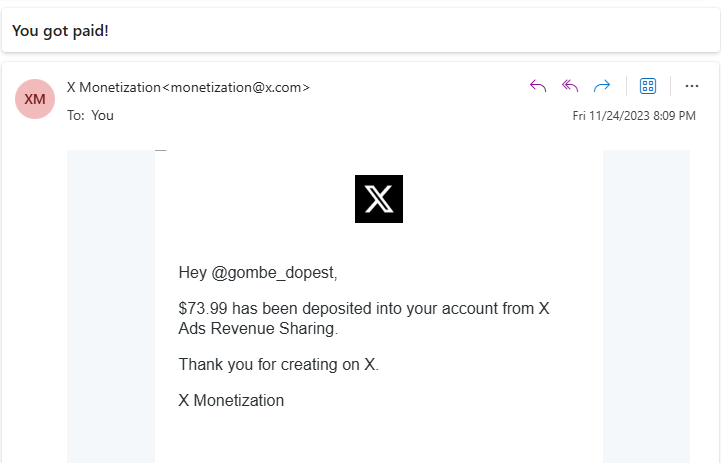 GombeDopest_'s tweet photo. I got my first pay on X in November 2023. I was paid $73.99, roughly N109,000 based on the dollar rate at that time. Before that payment came, becoming a beneficiary of X Ads revenue felt almost impossible because of how hectic it looked — https://t.co/SPKLgWwJuT